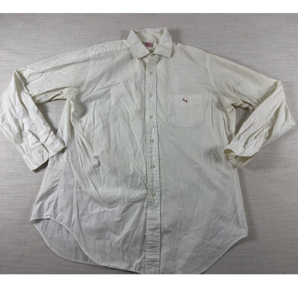 Brooks Brothers Mens 16.5 White Cotton Button Down Shirt Monogram PLB Vintage